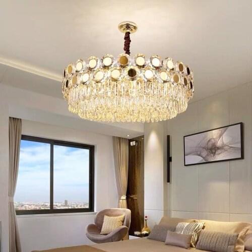 Modern Crystal Led Chandelier Lighting Gold Metal Living Room Led Pendant Chandelier Lights Dining Room Led Hanging Lamp Fixture