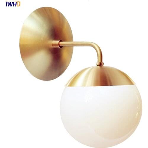 IWHD Nordic Modern LED Wall Lamp Dinning Bathroom Mirror Light Brass Copper Glass Ball Wall Lights Fixtures Wandlamp Luminaire