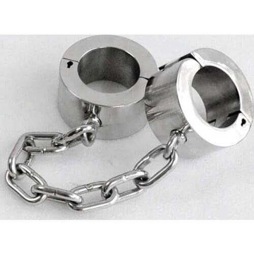 Super heavy 6cm high ankle cuffs stainless steel chain leg irons metal bondage restraints slave bdsm products for adults fetish