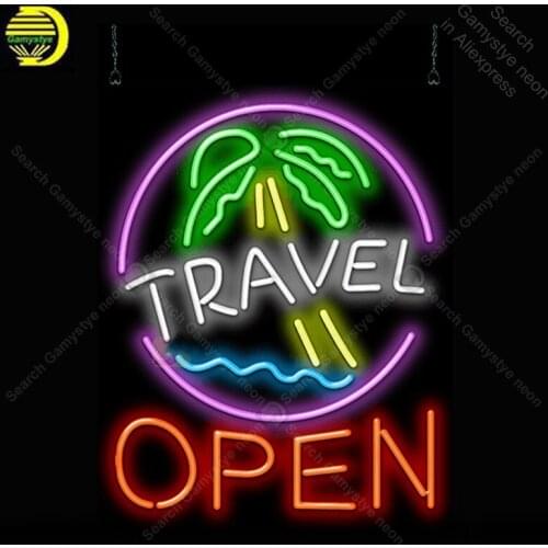 Travel Open Palm Tree Neon Bulbs Sign Handcraft light Sign Display Recreation Iconic Neon Light anuncio luminoso Supper Bright