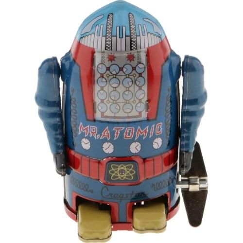 Vintage Wind Up Clockwork Mechanical Walking Tin Robot Toy Blue Collectibles