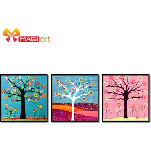 Cross stitch kits Embroidery needlework sets 11CT water soluble canvas patterns 14CT Abstract Painting blooming trees-NCMF099