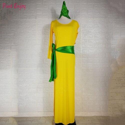 Custom made Women Handmade belly dance practice clothes ballroom dance dress long robe dance Costumes