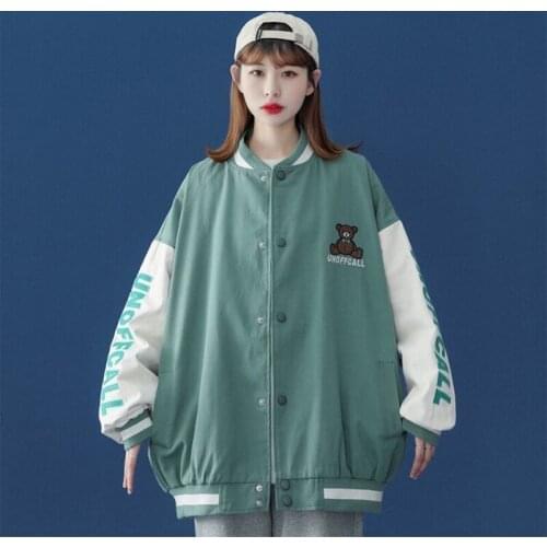 Nice Spring Streetwear Baseball Jacket Harajuku BF Baseball Coat Women Single Breasted Spliced Autumn Bomber Jacket Clothing
