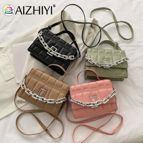 Retro Women Solid Color Shoulder Bag Casual Thick Chain PU Leather Small Handbag Stylish SIngle Shoulder Pouch