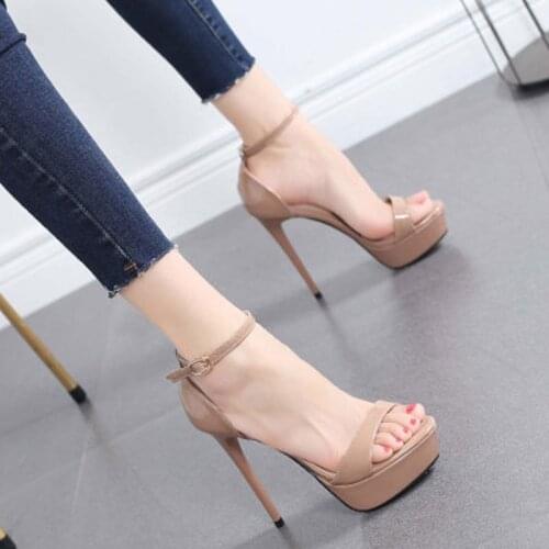 2020 new waterproof platform ultra-high heel sandals word buckle sexy high-heeled womens stiletto heel fish sandals
