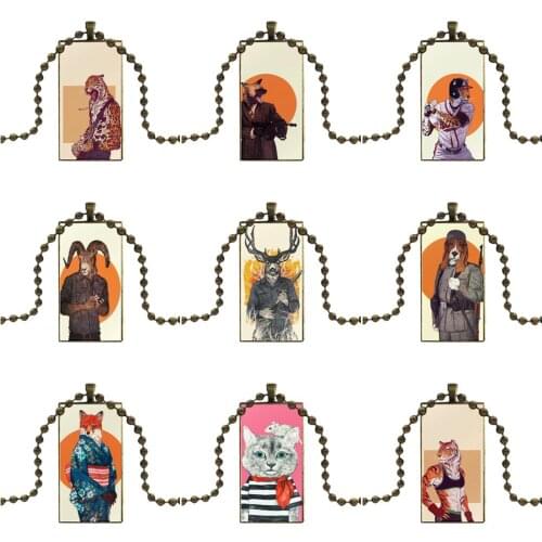 Animals With Human Characteristics Necklace Fashion Long Chain With Rectangle Necklace Jewelry