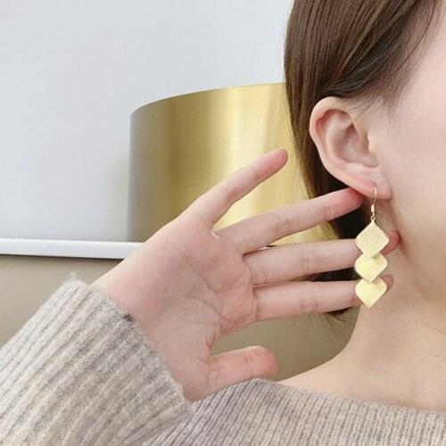 ZHOUYANG Geometric Hanging Earrings For Women Korean Piercing Simple Metal Gold Color Ear Jewelry Accessories Wholesale E287