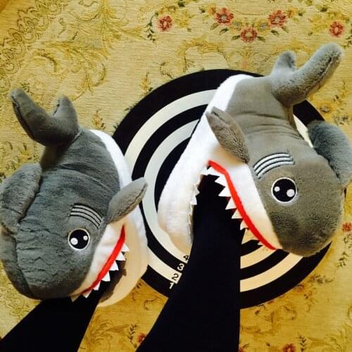 Winter Animal Funny Shoes For Men and Women 2020 Warm Soft Bottom Home House Indoor Floor Shark Shape Furry Slippers Shallows