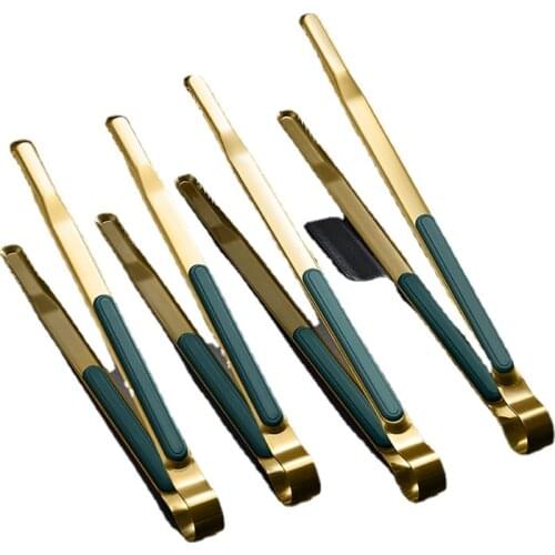 Gold Stainless Steel Food Tongs Non-Slip Serving Tongs for BBQ Meat Salad Bread Kitchen Accessories Cooking Kitchen Utensils