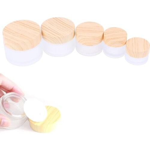1/5PC Frosted Glass Jar Skin Care Eye Cream Jars Pot Refillable Bottle Cosmetic Container With Wood Grain Lid 5g 10g 15g 30g 50g