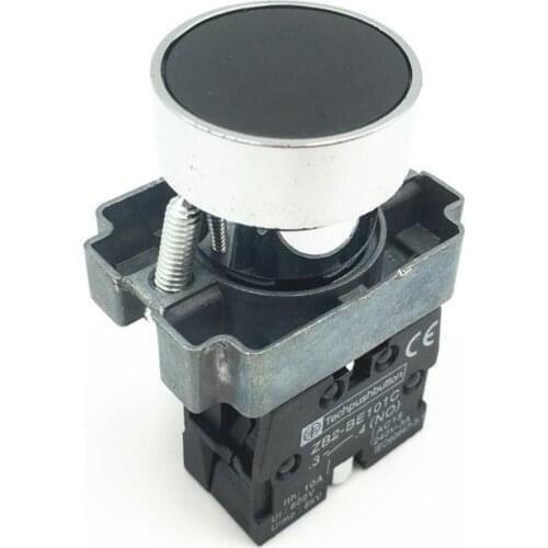 10pcs XB2 BA21 Black Sign Flat Self-Reset Momentary Flush Pushbutton Push Button Switch 1 NO 22mm Mounting Hole Replace Tele