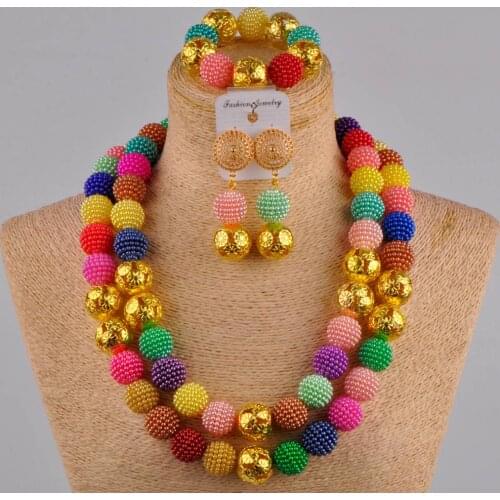 24 inches simulated pearl necklace multicolors african beads jewelry set FZZ18