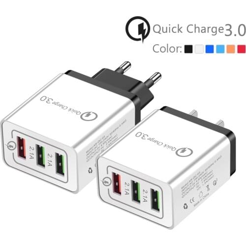 3 USB Ports Charger Quick Charge 3.0 Fast Charger 5V/2.4A 9V/1.8A 12V/1.5A For Iphone X 7 8 Xr Samsung S10 Plus Xiaomi Mi 9