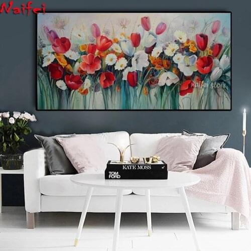 5d Diy Diamond Painting Colorful Flowers Mosaic Full Square Round Drill Diamond Embroidery Poppy Flowers Home Decor Handmade