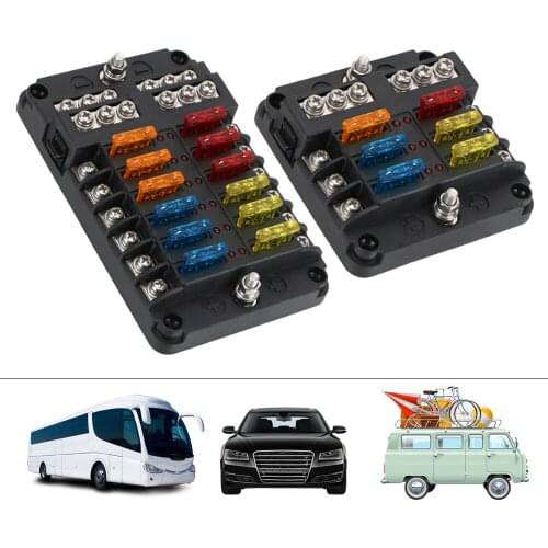 For Auto Car Boat Marine Fuse Box Holder 6 Ways 12 Ways Blade Fuse Block 12V 32V Plastic Cover M5 Stud With LED Indicator Light