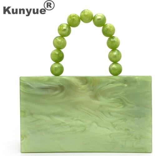 Brand Design New Wallets Solid Apple-Green Acrylic Evening Bag Luxury Beads Pearlscent Clutch Purse Lady Pary Prom Chic Handbags