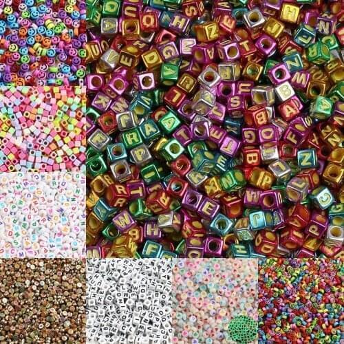 Mixed Letter Acrylic Beads Round Flat Alphabet Digital Cube Loose Spacer Beads For Jewelry Making Handmade DIY Bracelet Necklace