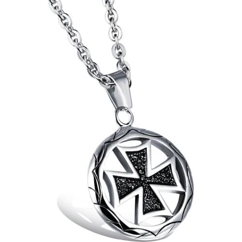High Quality Stainless Steel Silver Color Black Round With Cross Mens Womens Pendant Necklace Free Cross Chain 24"Wholesale Gift