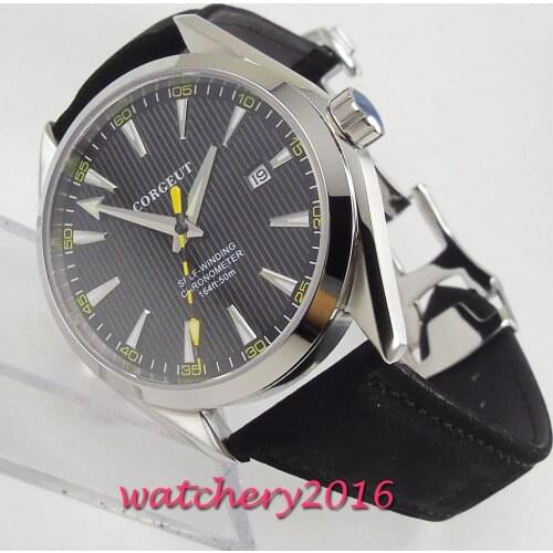 41mm Corgeut Black Dial Date Window Sapphire Glass Miyota Automatic Movement mens Watch