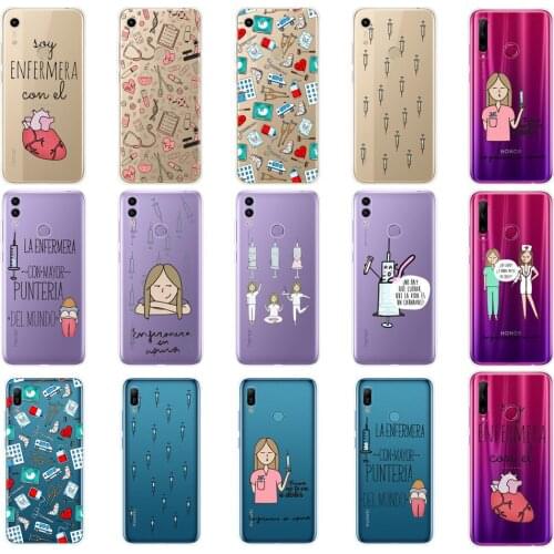 Case For Huawei honor 8A prime 8C 8X 10 i play case back cover for huawei Y5 Y6 Y7 Y9 2019 pro Prime Cartoon Medicine Nurse