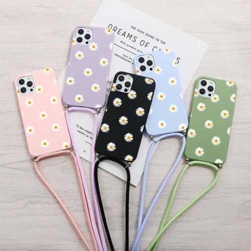 Daisy Flowers Necklace Lanyard Case For iPhone 12 Pro Max Mini XR X XS SE 2 7 8 6 6S Plus Couqe For iPhone 11 Pro Max Back Cover