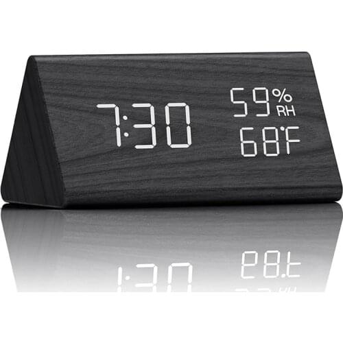 Digital Alarm Clock Electronic LED Time Display 3 Alarm Settings Adjustable Brightness Humidity & Temperature Detect
