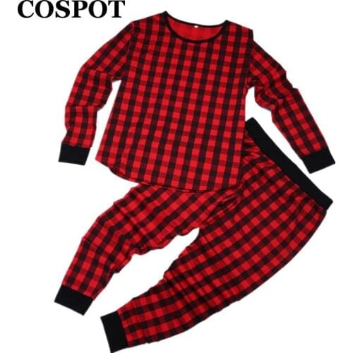 COSPOT Kids Pajamas Set Red Plaid Spring Winter for Newborns Clothing Set T-Shirs+Pants Baby Boys Girls 2021 Valentines Day 30