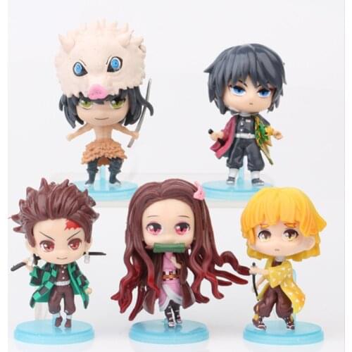 5PCS Kimetsu no Yaiba Zenitsu Inosuke Tanjirou Nezuko Tomioka Giyuu 6-7CM PVC Action Figures Toy Retail