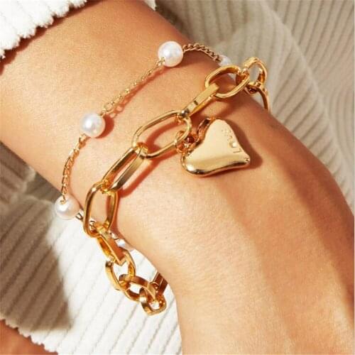European and American fashion new hand jewelry creative retro contracted wind pearl love double bracelet