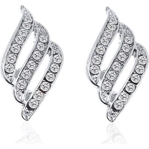 Geometric Wing Crystal Stud Earrings For Women Metal Earing Earings Jewelry Gold Rose Gold Color Feather Zircon Earrings