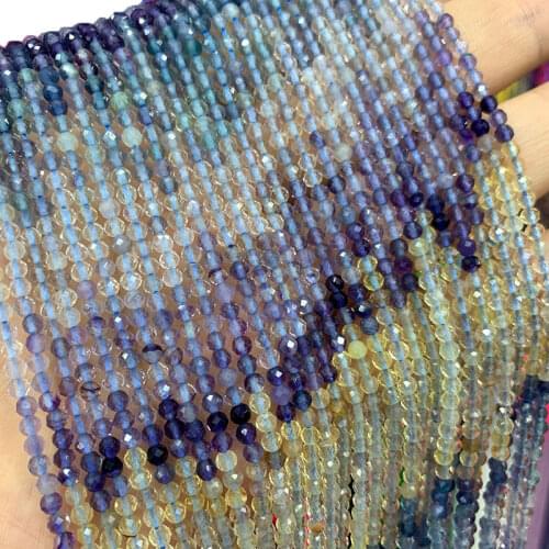 Natural 3-3.5MM Faceted Round Segmented Gradient Fluorite Stone Beads For Jewelry Making DIY Bracelet Necklace 15