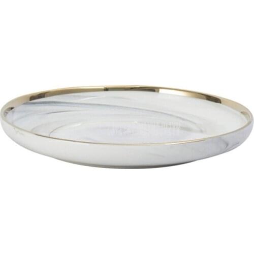 10PCS/Set 8 inch Marble Pattern Ceramic Dish Plate Gold Edge Nordic Europe Style Household Round Steak Dessert Dinner Plate