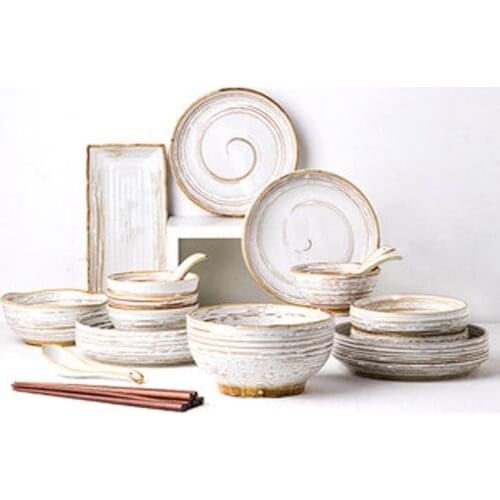 FANCITY Retro creative Japanese tableware household ins style ceramic dish bowl plate sushi plate old time series