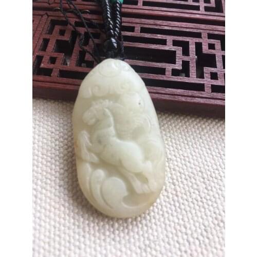 Natural hetian A jade two-side hand-carved horse jade pendant jade necklace women men pendants necklaces jadeite jade jewelry