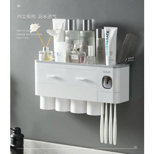 Magnetic Adsorption Inverted Toothbrush Holder Automatic Toothpaste Squeezer Dispenser Storage Rack Bathroom Accessories