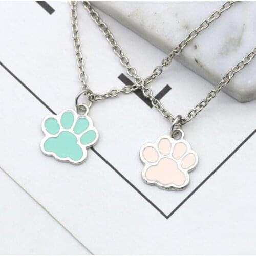 Fashion AlloyDog Cat Paw Print Pendant Enamel Necklace For Women Pet Lover Girls Korean Jewelry Necklaces