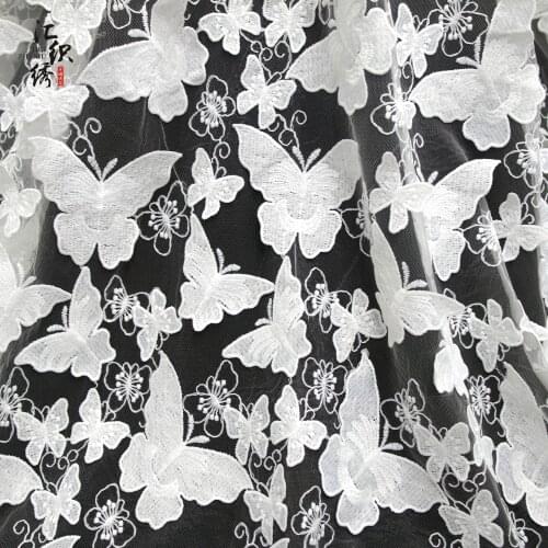 Milk Silk Tulle Mesh Embroidery 3D Butterfly Lace Fabric Fashion Evening Dress Lace Fabric
