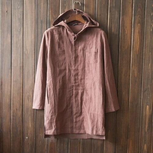 Man Clothes Outdoor Trekking Camping Travel Sports Even Cotton Cap Long Fund Windbreaker Easy Flax Mori Ancient Means Loose Coat