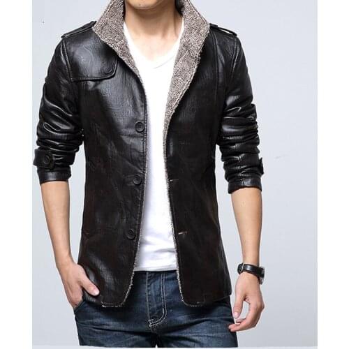 Winter PU Leather Casual Jackets Men Thermal Coats Male Faux Leather Jackets Warm and Velvet Stand collar Mens Leather Coat