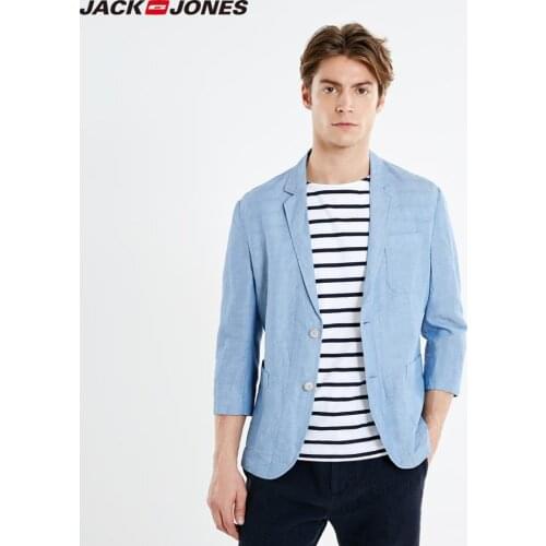JackJones Mens Cotton Linen Notched Collar 3/4 Sleeves Blazer|Basic Suit Jacket 21928P503