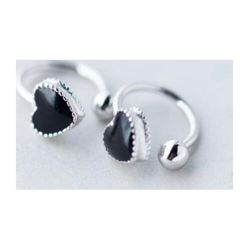 1pair 100% Real. 925 Sterling Silver Fine Jewelry Black Enamel Love Heart Shape Clip earrings &Beads new (NO pierced) gtle1935