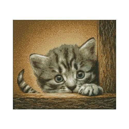 Cat on the ladder Needlework,For Embroidery,DIY 14CT Unprinted Arts Cross stitch kits Set Cross-Stitching Home Decor