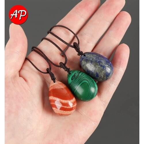 Natural Crystal Egg Shaped Stone Rose quartz Massage Necklace Amethyst Minerale Gemstone Reiki Pendants