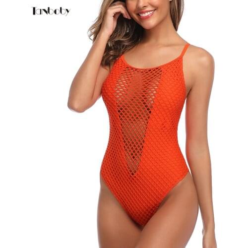 Orange Swimwear Womens One Piece Slimming Bathing Suits Mesh Transparent Bodysuits Beach Swimsuits 2021 Summer Trikinis