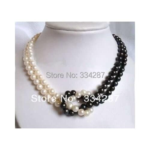 2Rows 7-8mm white&black Akoya Pearl Necklace
