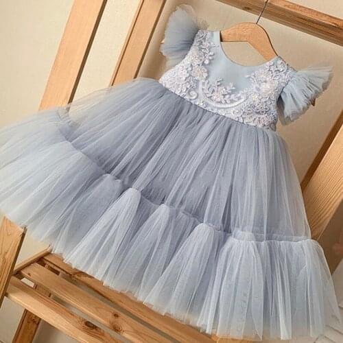 Baby Girl Dresses For Party Lace Appliques Girls Tulle Dress Baptism Christening 1st Birthday Princess Dress