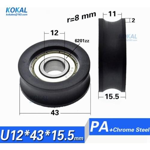 [U1243-155]Free shipping 10PCS 6201zz 6201 inner diameter 12mm U/V grooved ball bearing coated with PA Nylon elevator fitting
