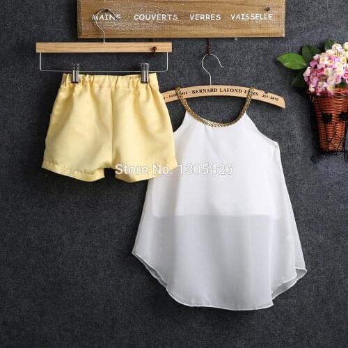 Hot Children Sets For Girls white yellow Sleeveless Girl Sets Casual High Quality Cotton Top SIMPLE Wholesale