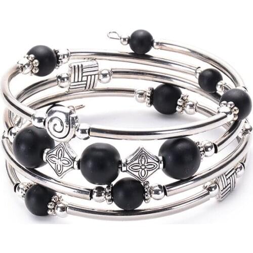 Daily Bangle Jewelry For Women Men Dainty Gift Natural Stone Matte Onxy Winding Fashion Multi-layer Charm Unisex Bracelet